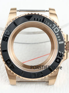 Rose Gold Men Watch Cases Rubber Strap 100 waterproof For NH34 NH35 NH36 movement 28.5mm Dial GMT YACHT-MASTER Case High quality