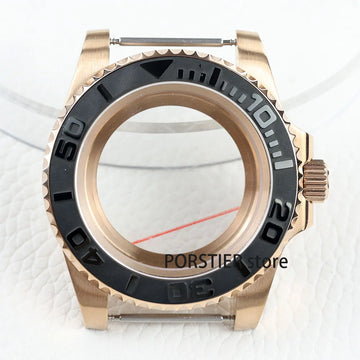 Rose Gold Men Watch Cases Rubber Strap 100 waterproof For NH34 NH35 NH36 movement 28.5mm Dial GMT YACHT-MASTER Case High quality