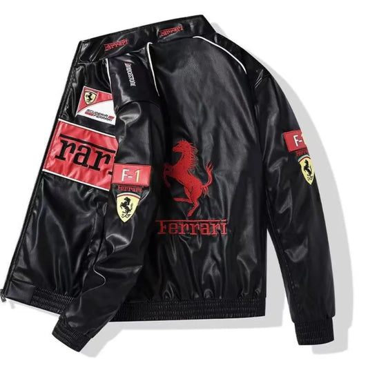 Giacca calda Ferrari F1 da uomo, look retrò motociclistico.