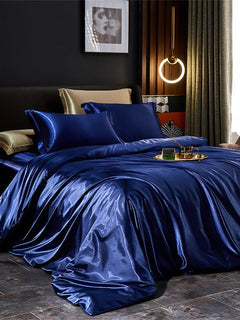 Set biancheria da letto in seta solida con copripiumino Lenzuolo Federe Lenzuolo singolo matrimoniale in raso di lusso King Queen Twin Size