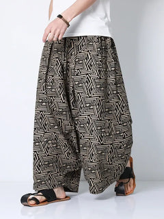 Pantaloni stile cinese uomo retrò Casual gamba larga pantaloni larghi Crossover cotone lino nuovi pantaloni grafici da uomo pantaloni Hip Hop M-5XL