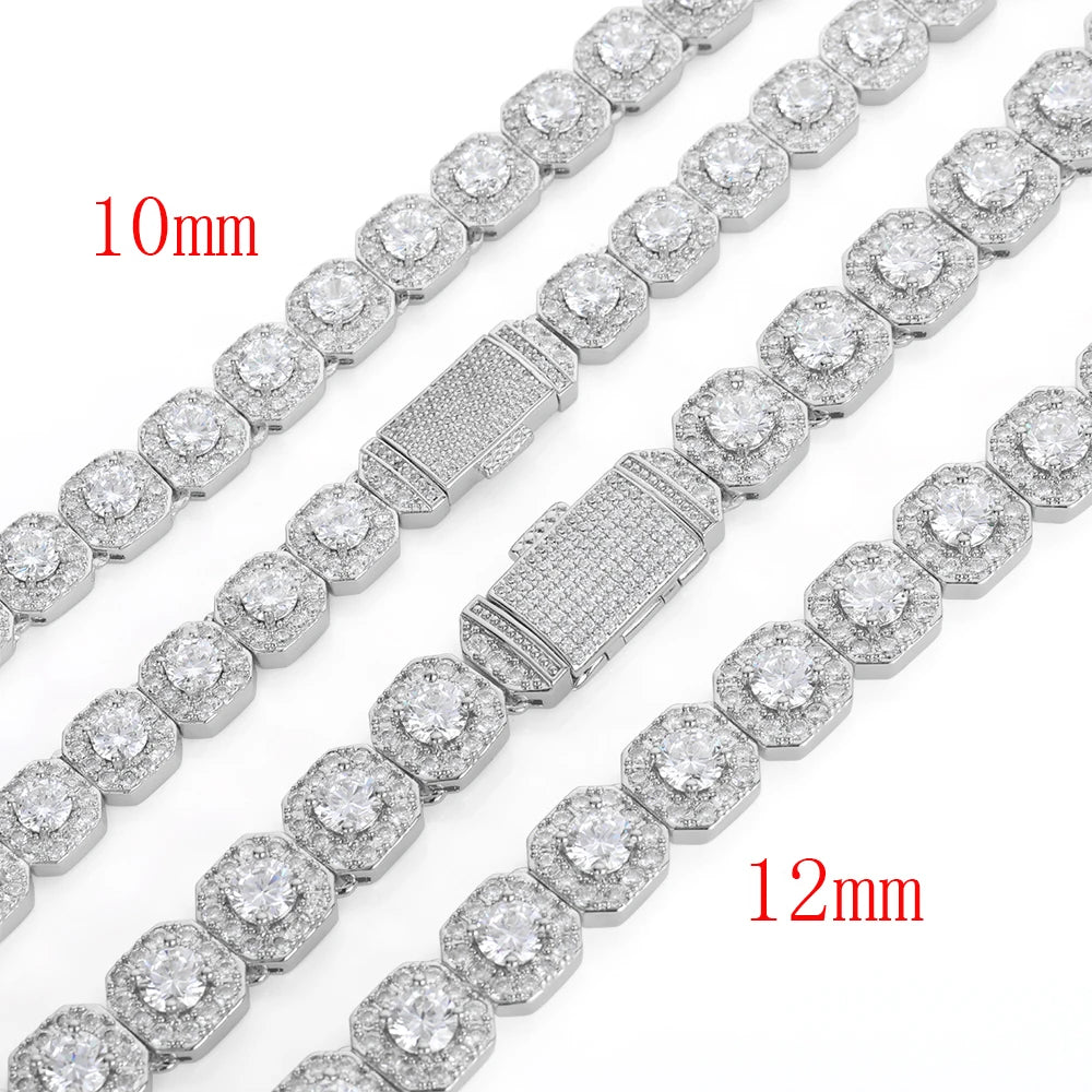 NY 10/12mm Disponibile Catena di zucchero di roccia AAAAA Cubic Zirconia Collana di gioielli stile Hip Hop per uomo e donna