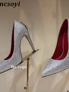 Hot Sale Banquet Shoes Women Pumps Metal High Heels Dress Shoes Black Leather Prom Shoes Autumn Sexy Party Shoes For Women's