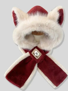 New Fox Ears Integrated Hat Scarf Set Warm Pullover Cap Windproof Coldproof Ear Protection Hat Outdoor Sports