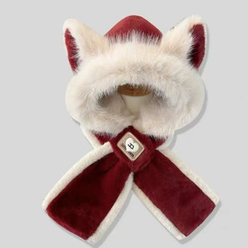 New Fox Ears Integrated Hat Scarf Set Warm Pullover Cap Windproof Coldproof Ear Protection Hat Outdoor Sports
