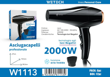 WETECH 2000W High Power Professional Hair Dryer Negative Ion Care Blow Dryer Cool Shot Function With Concentrator Nozzle Diffuser Salon Household Travel Hair Styling Tool Adjustable Heat And Speed 100‑240V Universal Voltage