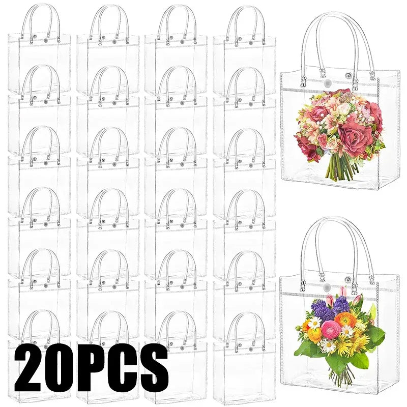 10/20Pcs Transparent Gift Bag with Handle Wedding Birthday Party Candy Gift Packaging Reusable Tote Bag Christmas Baby Shower - PlatiNum