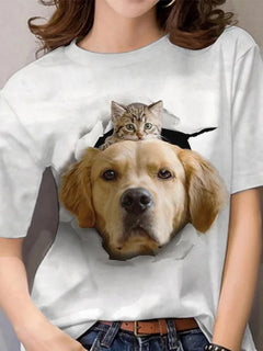 Maglietta modello gatto carino per donna Pet Animal 3D stampato maniche corte Tees estate Casual T-Shirt larghe Streetwear o-collo top