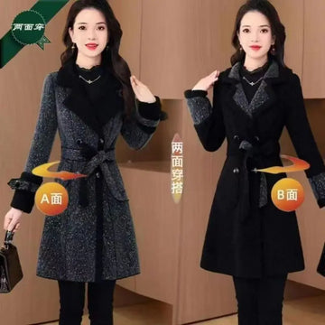 High-quality Female Woolen Coat On Both Sides 2025 Autumn And Winter New Double Sided Wear Suit Collar Woolen Coat Gray Black