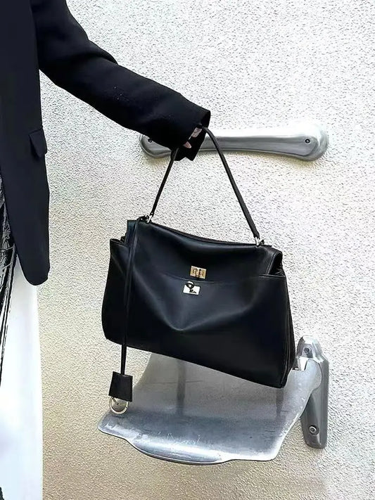 25 new lock bag relaxation neutral large capacity tote bag women's leather one-shoulder crossbody bag