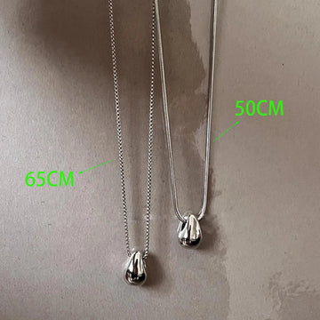 Real 925 Sterling Silver Minimalist Water Drop Pendant Chain Necklace for Women Classic Fine Jewelry Personality Accessories PlatiNum