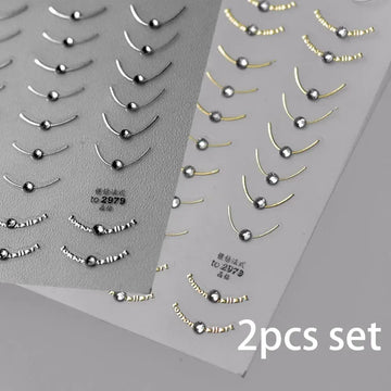 2pcs Set French Tip Nail Stickers Diamond Line 5D Gold Silver French Line Nail Art Stickers Crystal Curve Wave Strips Slider2028