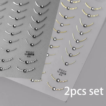 2pcs Set French Tip Nail Stickers Diamond Line 5D Gold Silver French Line Nail Art Stickers Crystal Curve Wave Strips Slider2028