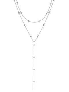 LATS Gold Color Double Layered Long Tassel Chain Necklaces for Women Simple Metal Geometric Bead Choker Necklace Fashion Jewelry