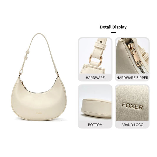 FOXER Lady's Shoulder Bag PU Leather Underarm Bag 2025 Autumn Winter Fashion Hobo Bag Commute Daily Use Gift for Lover