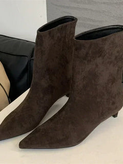 New Vintage Pointed Toe Women Ankle Boots Designer Thin Low Heel Short Boots Modern Botas Autumn Winter Fashion Zapatos De Mujer