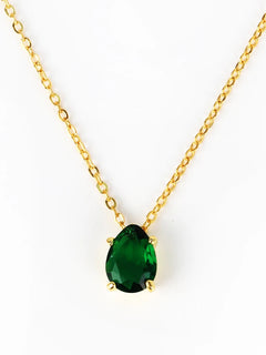 Emerald Crystal Zircon Waterdrop Charm Pendant Necklace for Women Charms Fashion Green Rhinestone Female Vintage Jewelry
