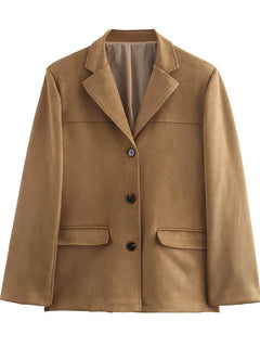 HXAO Women's Jacket Old money Jackets Brown Leather Suede Jacket Coat Vintage Demi-season Jacket Autumn Winter New in Outerwears