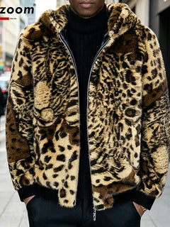 Supzoom 2026 New Arrival Top Fashion Tiger Pattern Winter Warm Flowing Gold Mink Splicing Faux Fur Men's Hooded Jacket