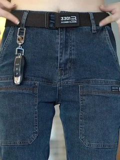 Spring Summer Thin Six Pocket Men's Jeans Elastic Straight Leg Casual Slim Fit Jeans Versatile Multi-Pocket Long Y2K Denim Pants