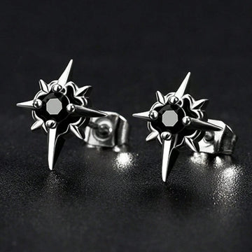 Orecchini a bottone con stella in metallo nero CZ per uomo donna stile Hip Hop colore argento antico Inizio orecchini con coppia in cristallo trasparente platinumshop