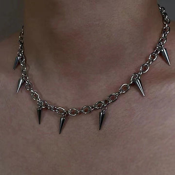 Stainless Steel Punk Aesthetic Stud Necklace Men Choker Cool Hip Hop Women Rivet Pendant Necklace Gothic Jewelry Gifts PlatiNum