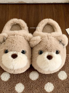 XIXITIAO Winter Cartoon Plush House Slippers for Women Cute Bear Anti-Slip Warm Indoor Shoes Comfort Fluffy Home Slippers Couple
