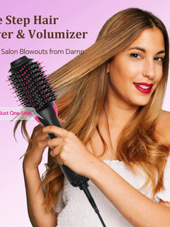 Blow Hair Dryer Brush, One-Step Hot Air Styler & Volumizer, Ionic Blowout Brush for Drying Straightening Curling, 3 Heat/2 Speed Settings, Anti-Frizz Ceramic Titanium, UK Plug