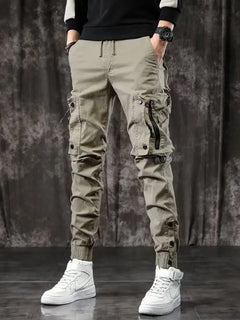 Men's High End Functional Cargo Pants Slim Fit Tapered Leg Spring Autumn Utility Workwear Design Elastic Cuff Sports Pants