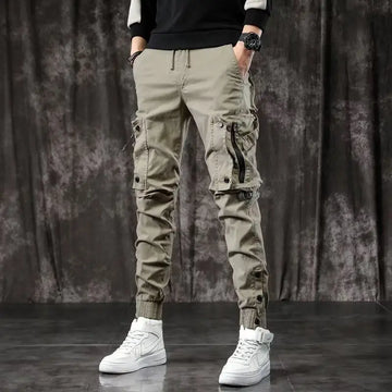 Men's High End Functional Cargo Pants Slim Fit Tapered Leg Spring Autumn Utility Workwear Design Elastic Cuff Sports Pants