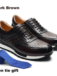 Luxury Autumn Winter Men's Leather Oxford Shoes Plaid Pattern Natural Genuine Leather Lace-up Sneakers Business Casual Shoes
