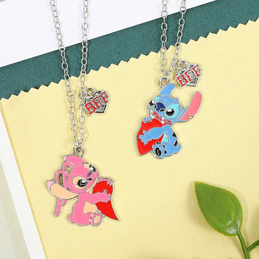 2 pezzi Disney Lilo & Stitch Collana con ciondolo a forma di cartone animato per gioielli per ragazze Accessori Anime Stitch Regali coordinati per i migliori amici