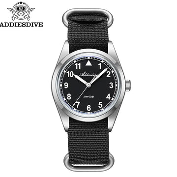 ADDIESDIVE Retro Men's Watch K1 Mineral Glass Stainless Steel 100m Waterproof Night Light Watch 36mm Movement Nylon Quartz Watch