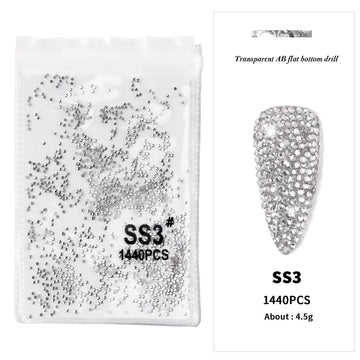 AB/Clear 1 Bag Nail Rhinestones Sizes SS3-SS12 1440 pcs Nail Art Decoration Flatback Glass Stones Shiny Gems DIY Gems nail accessories