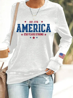 ilstile Women's America 250 Years Print Hoodies Autumn Outdoor Long Sleeve Casual Loose Round Neck Sports Sweatshirts Hot Sale
