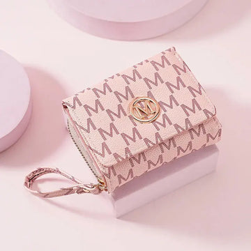 Fashionable Letter Printed Tri-Fold Compact Ladies Wallet Retro Style Card Holder PU Leather Synthetic Interior Daily Use PlatiNum