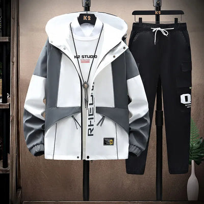 Men's Sets Sportswear Suit Hooded Colorblock Casual patchwork Hooded Jacket + Pants Suit Men's 2-piece Jogger Sweatshirt