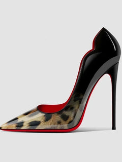 2025New sfumatura fondo rosso tacchi grandi modello leopardo sexy scarpe da donna professionali a pu