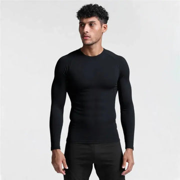 Men's Long Sleeved Sports T-Shirt With High Elasticity And Quick Drying Solid Color Long Sleeves for Autumn Winter PlatiNum