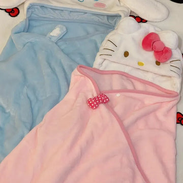 Hellokitty Air Conditioning Blanket Hooded Cute Cloak Student Dormitories Office Blanket Shawl Home Furnishings For Homemakers