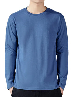 Maglietta per uomo T-Shirt a maniche lunghe in cotone tinta unita abbigliamento uomo manica intera per canottiere primaverili e autunnali