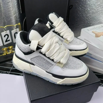 Women Men Fashion Sports Shoes Lace Up Platform Sneakers Top Quality Crystal Studded Casual Shoes Neutral Mixed Color Size 35-46