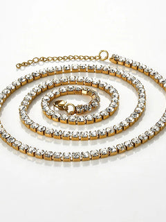 Stainless Steel Shiny Necklace For Men Women Gold Silver Color Width 2/3/4MM Choker Necklaces With Rhinestones Jewelry Gifts