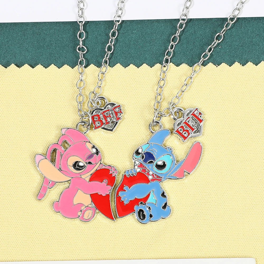 2 pezzi Disney Lilo & Stitch Collana con ciondolo a forma di cartone animato per gioielli per ragazze Accessori Anime Stitch Regali coordinati per i migliori amici