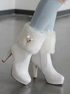 White Ankle Boots Women Platform Short Shoes Fashion V Buckle High Heels White Black Autumn Winter Ladies Ankle Boots Pink 34-43