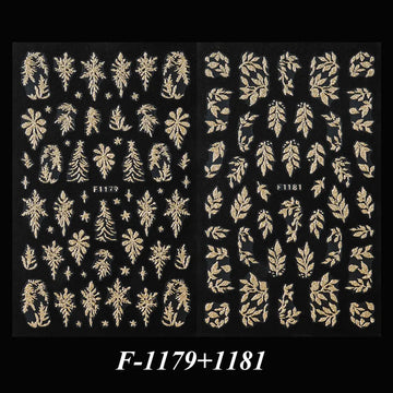 2PCS Golden Glitter Leaf Nail Art Stickers Shinny Christmas Trees Snowflake Sliders Japanese Winter Y2K Leaves Manicure Decor