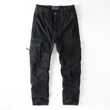 American Style Men's Heavyweight Cotton Cargo Pants Multi-Pocket Casual Loose Straight-Leg Work Trousers Outdoor Jogger Pants