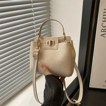 Elegante Mini Borsa a Tracolla con Manico Superiore, Chiusura Dorata, Versatile Borsa in Finta Pelle Scamosciata e Pelle per Uso Quotidiano Femminile