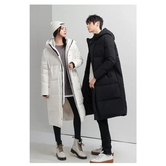 2024 Winter New Male and Female Couples Down Jacket Trend Casual Long Over The Knee Hooded Thickening Casual Daily Warm Coat