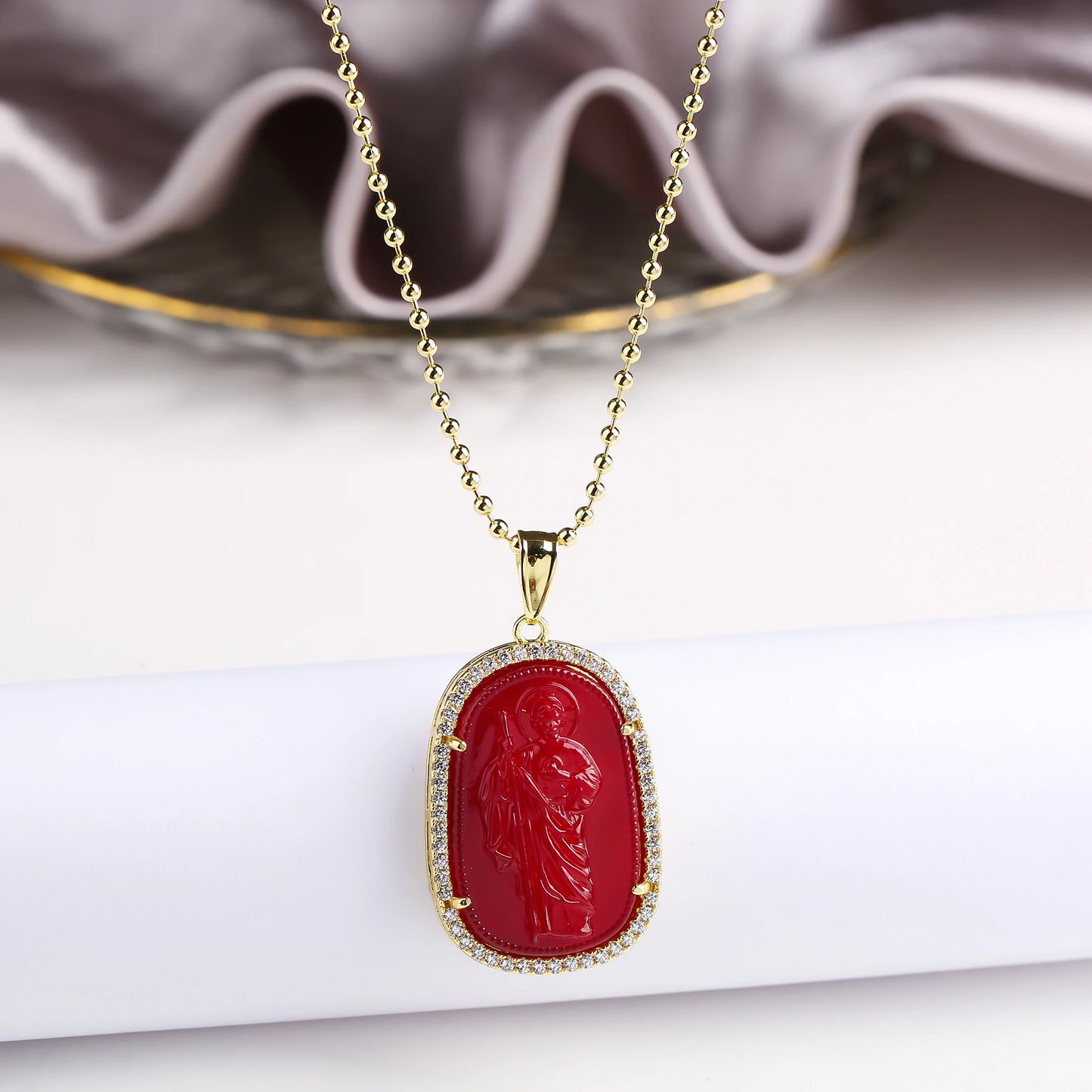 Oro/argento vendita calda stile religioso placcato oro St. Jude zircone collana pendente personalizzato per uomo donna regalo gioielli festa